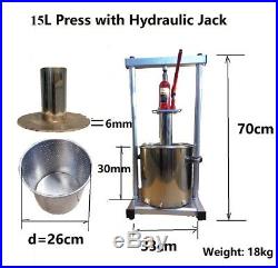 New 15L Heavy Duty Full Stainless Steel Wine/Cider Press With Hydraulic Jack Aid