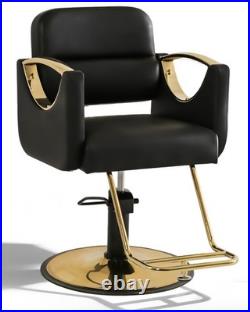 New Black+Gold Heavy Duty Hydraulic Barber Chair Salon Spa Beauty 360° Styling