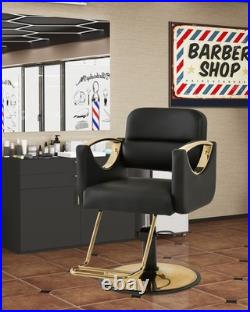 New Black+Gold Heavy Duty Hydraulic Barber Chair Salon Spa Beauty 360° Styling