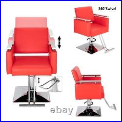 New Heavy Duty Square Beauty Hydraulic Classic Barber Chair Styling Salon Red