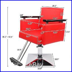 New Heavy Duty Square Beauty Hydraulic Classic Barber Chair Styling Salon Red
