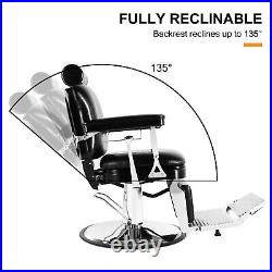 New Vintage Black Heavy Duty Hydraulic Recliner Barber Chair Salon Hair Styling