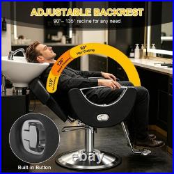 OROFULL Heavy Duty Hydraulic Barber Chair 360 Swivel Reclining Black Silver