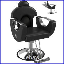 OROFULL Heavy Duty Hydraulic Barber Chair 360 Swivel Reclining Black Silver
