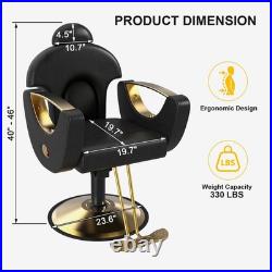 OROFULL Heavy Duty Hydraulic Barber Chair 360° Swivel Reclining Chair Black Gold