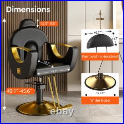 OROFULL Heavy Duty Hydraulic Barber Chair 360° Swivel Reclining Chair Black Gold