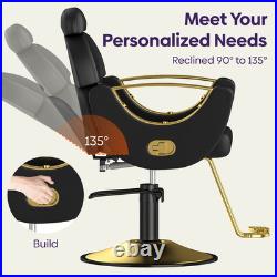 OROFULL Heavy Duty Hydraulic Barber Chair 360° Swivel Reclining Chair Black Gold
