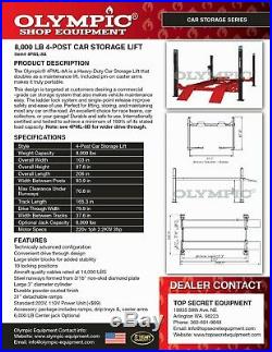 Olympic 8,000 LB Car Storage Stacking Lift COMMERCIAL GRADE 5-YEAR WARRANTY