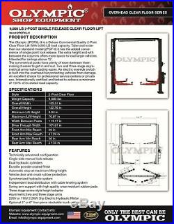 Olympic DELUXE COMMERCIAL XL 9,000 LB 2 Post Overhead Car Lift 5-YEAR WARRANTY