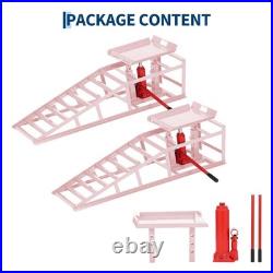 Pink Heavy-Duty Hydraulic Ramps, 5-Ton/11060LB, 2-Pack for Oil Changes & Repairs