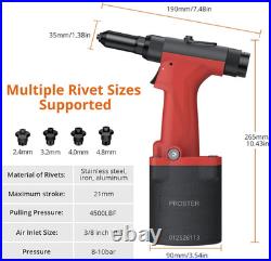 Pneumatic Rivet Gun, 4500LBF Heavy Duty Air Hydraulic Riveter Tool with 4 Interc
