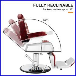 Red Vintage All Purpose Heavy Duty Hydraulic Recliner Barber Chair Beauty Salon