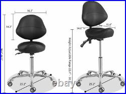 Saddle Stool Chair with Back Support, Heavy-Duty(350Lbs), Hydraulic Rolling