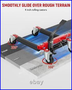 Set Of 4 Heavy Duty Ratcheting Wheel Dollies - 6000LB Capacity Total (1500lbs Each) - Blue Steel, Foot-Pedal Drive