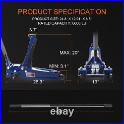 TCE 3 Ton Low Profile Floor Jack, Heavy Duty Hydraulic Steel Service Jack, Blue
