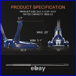 TCE 3 Ton Ultra Low Profile Floor Jack Heavy Duty Hydraulic Steel 6,000 LBS Blue