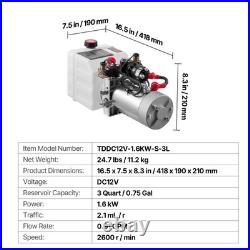 VEVOR 3 Quart Hydraulic Power Unit DC 12V Double Acting Hydraulic Pump