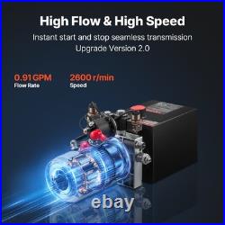 VEVOR 4 Quart Hydraulic Power Unit DC 12V Double Acting Hydraulic Pump Black