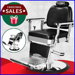 Vintage Black Reclining Barber Chair Heavy Duty Hydraulic Salon Station Superior
