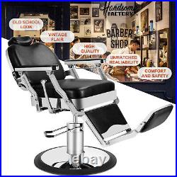 Vintage Black Reclining Barber Chair Heavy Duty Hydraulic Salon Station Superior