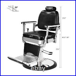 Vintage Black Reclining Barber Chair Heavy Duty Hydraulic Salon Station Superior