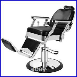 Vintage Black Reclining Barber Chair Heavy Duty Hydraulic Salon Station Superior