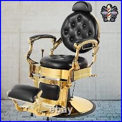 Vintage Heavy Duty Salon Hydraulic Barber Chairs Reclining Black And Gold New