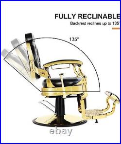 Vintage Heavy Duty Salon Hydraulic Barber Chairs Reclining Black And Gold New