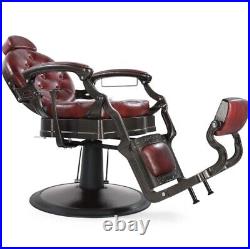 Vintage Heavy Duty Salon Hydraulic Barber Chairs Reclining Dark Red New
