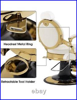 Vintage Heavy Duty Salon Hydraulic Barber Chairs Reclining White And Gold New