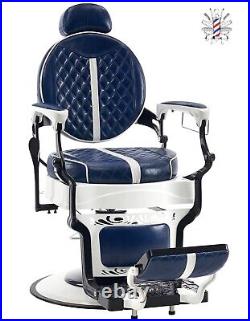 Vintage Heavy Duty Salon Hydraulic Barber Chairs Reclining White/Blue New