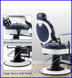 Vintage Heavy Duty Salon Hydraulic Barber Chairs Reclining White/Blue New