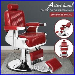 Vintage Red Heavy Duty Barber Chair Hydraulic Lift Recline Beauty Salon Station