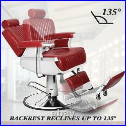 Vintage Red Heavy Duty Barber Chair Hydraulic Lift Recline Beauty Salon Station