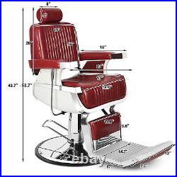 Vintage Red Heavy Duty Barber Chair Hydraulic Lift Recline Beauty Salon Station