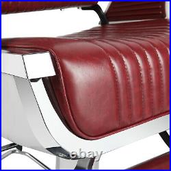Vintage Red Heavy Duty Barber Chair Hydraulic Lift Recline Beauty Salon Station