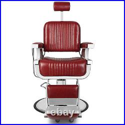 Vintage Red Heavy Duty Barber Chair Hydraulic Lift Recline Beauty Salon Station