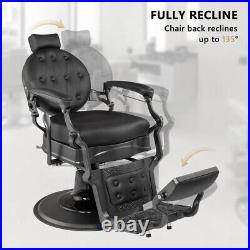 Vintage Style Heavy Duty Hydraulic Recline Barber Chair with Tufted Back Black