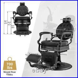 Vintage Style Heavy Duty Hydraulic Recline Barber Chair with Tufted Back Black