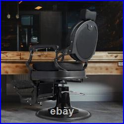 Vintage Style Heavy Duty Hydraulic Recline Barber Chair with Tufted Back Black