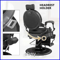 Vintage Style Heavy Duty Hydraulic Recline Barber Chair with Tufted Back Black