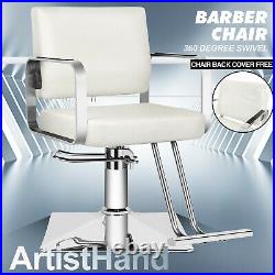 White Hydraulic Barber Chair Salon Pub Heavy Duty 360 Swivel WithFree Back Cover